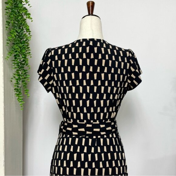 Joseph Ribkoff Wrap Front Jersey Midi Dress Black Beige Size 10 Style 222202 - Picture 13 of 16